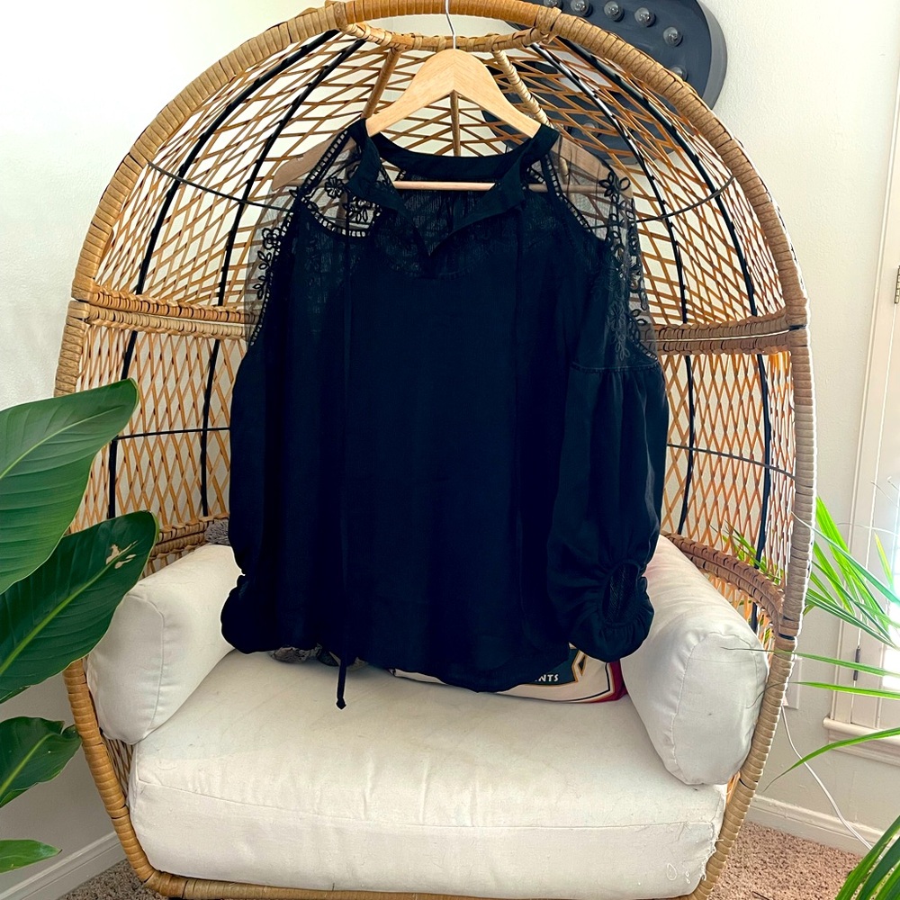 Black Lace and Embroidered Blouse